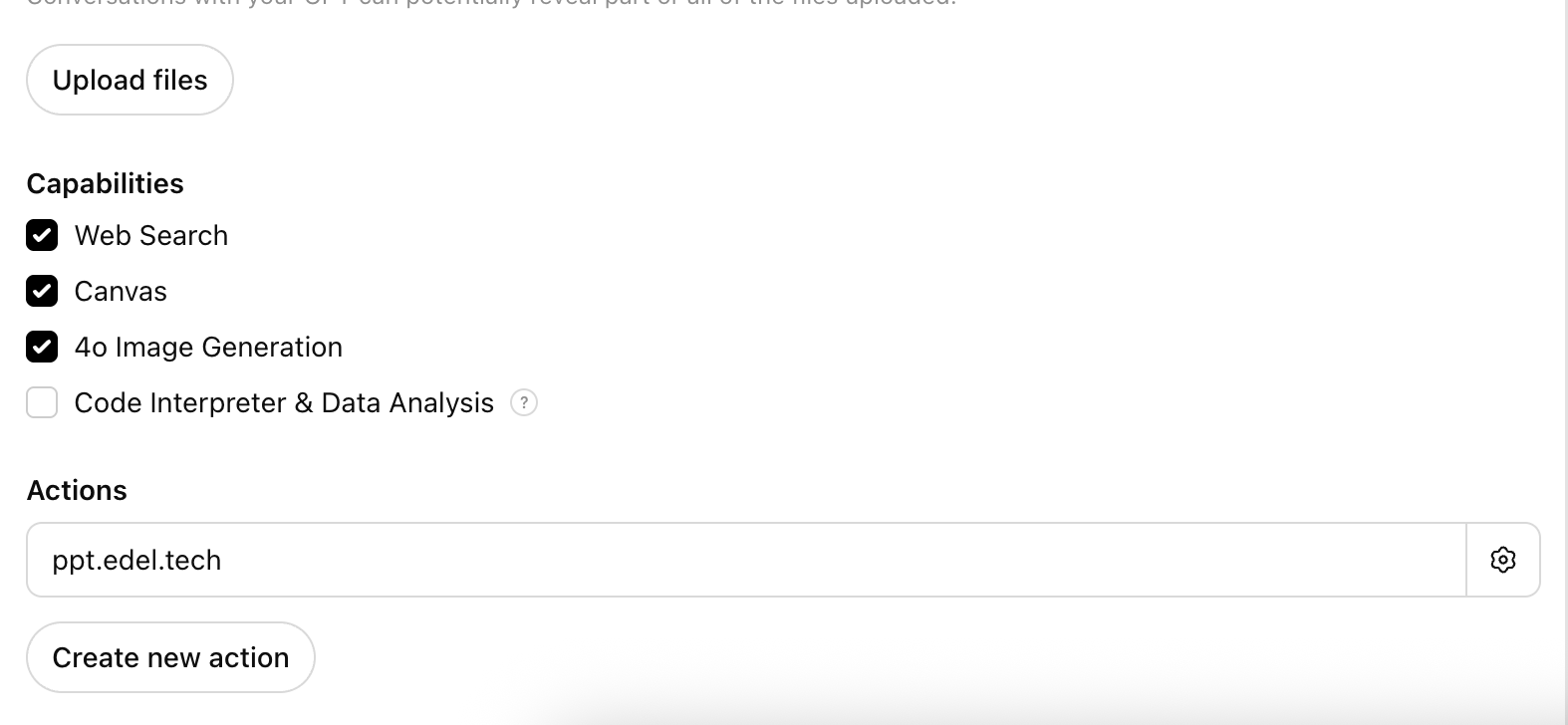Custom GPT action configuration